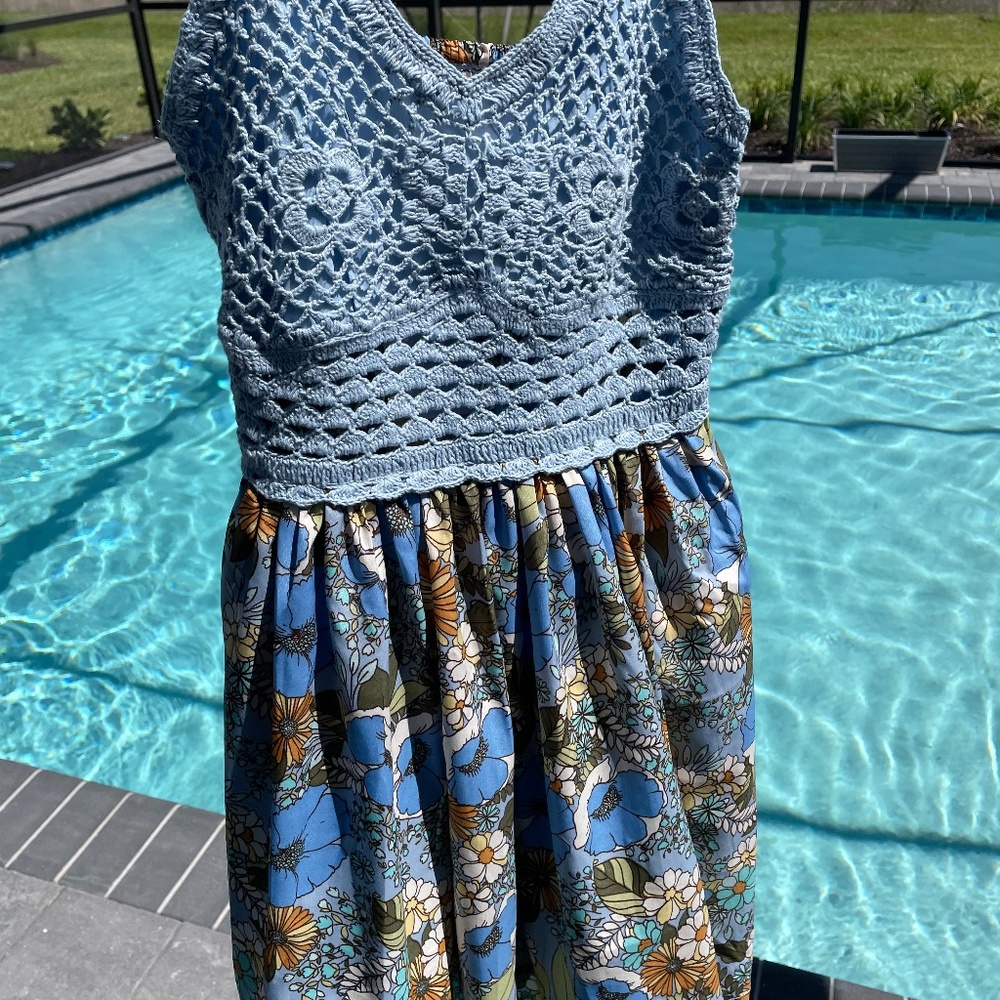 B.O.G. Collective crochet top floral lightweight mini dress boho